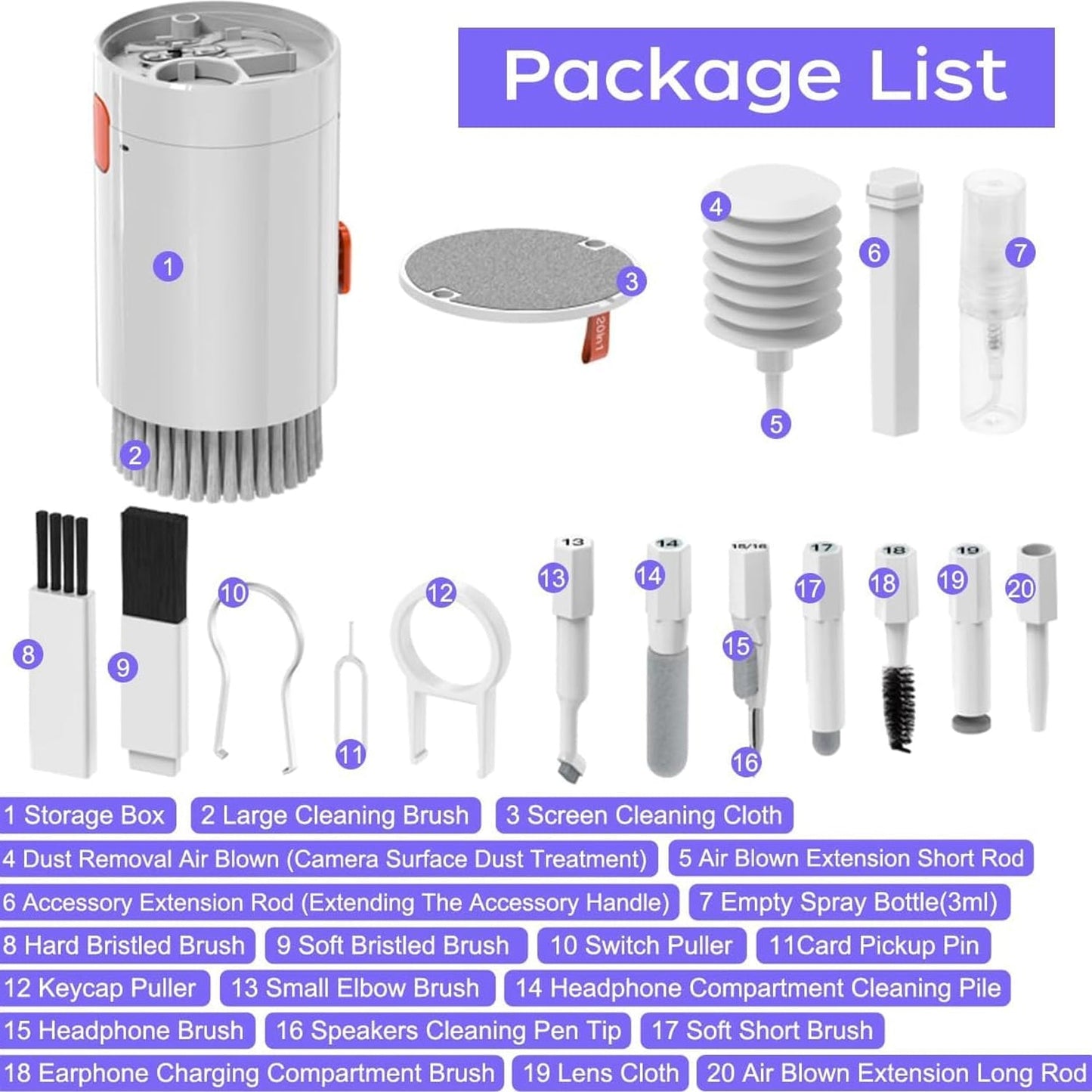 Keyboard Cleaner Kit, 20-in-1 Laptop Phone Screen Cleaning Kit, Keyboard Cleaning Kit with Electronic Cleaning Brush Spray for AirPods Pro, iPhone Pro, Camera, Computer Cleaning