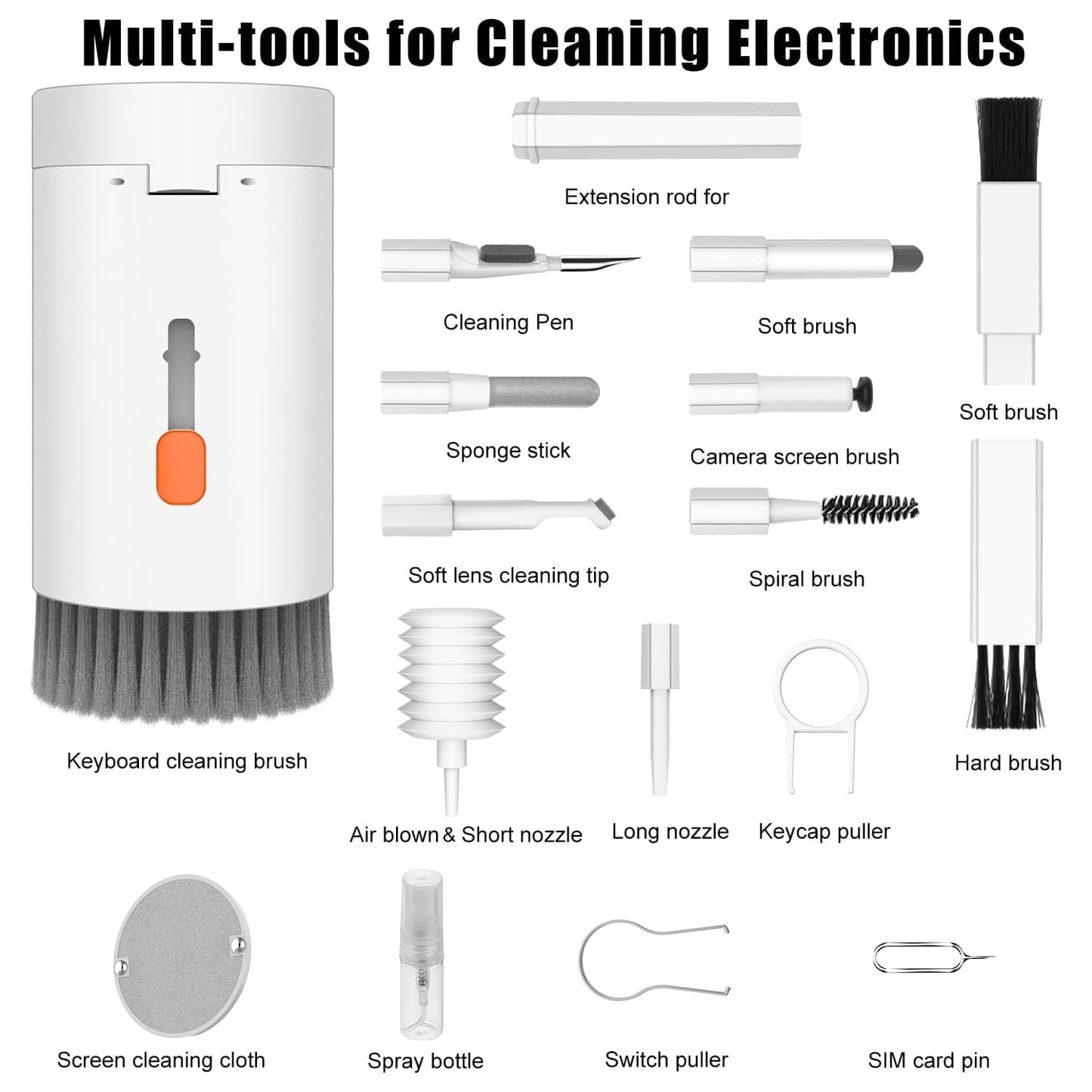 Keyboard Cleaner Kit, 20-in-1 Laptop Phone Screen Cleaning Kit, Keyboard Cleaning Kit with Electronic Cleaning Brush Spray for AirPods Pro, iPhone Pro, Camera, Computer Cleaning