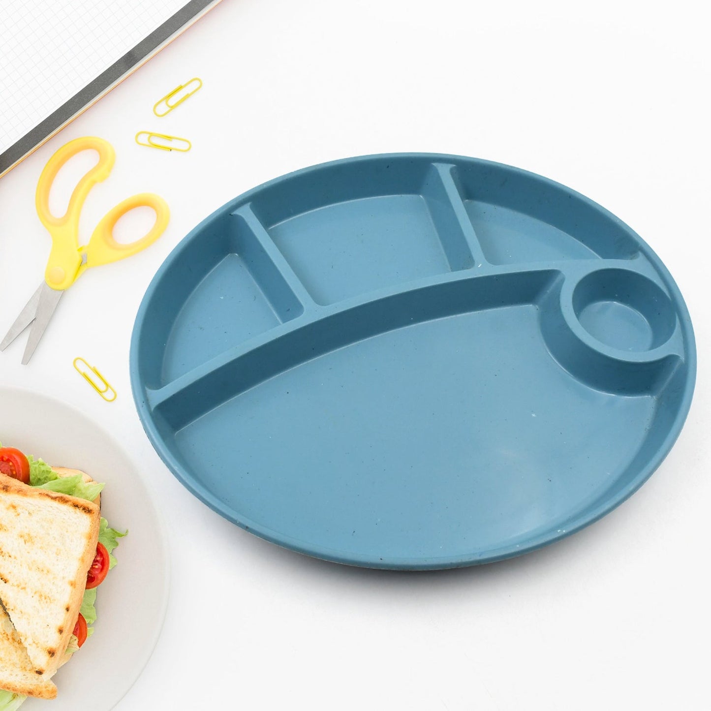Plastic Food Plates / Biodegradable 5 Compartment Plate With Spoon for Food Snacks / Nuts / Desserts Plates for Kids, Reusable Plates for Outdoor, Camping, BPA-free (1 Pc)
