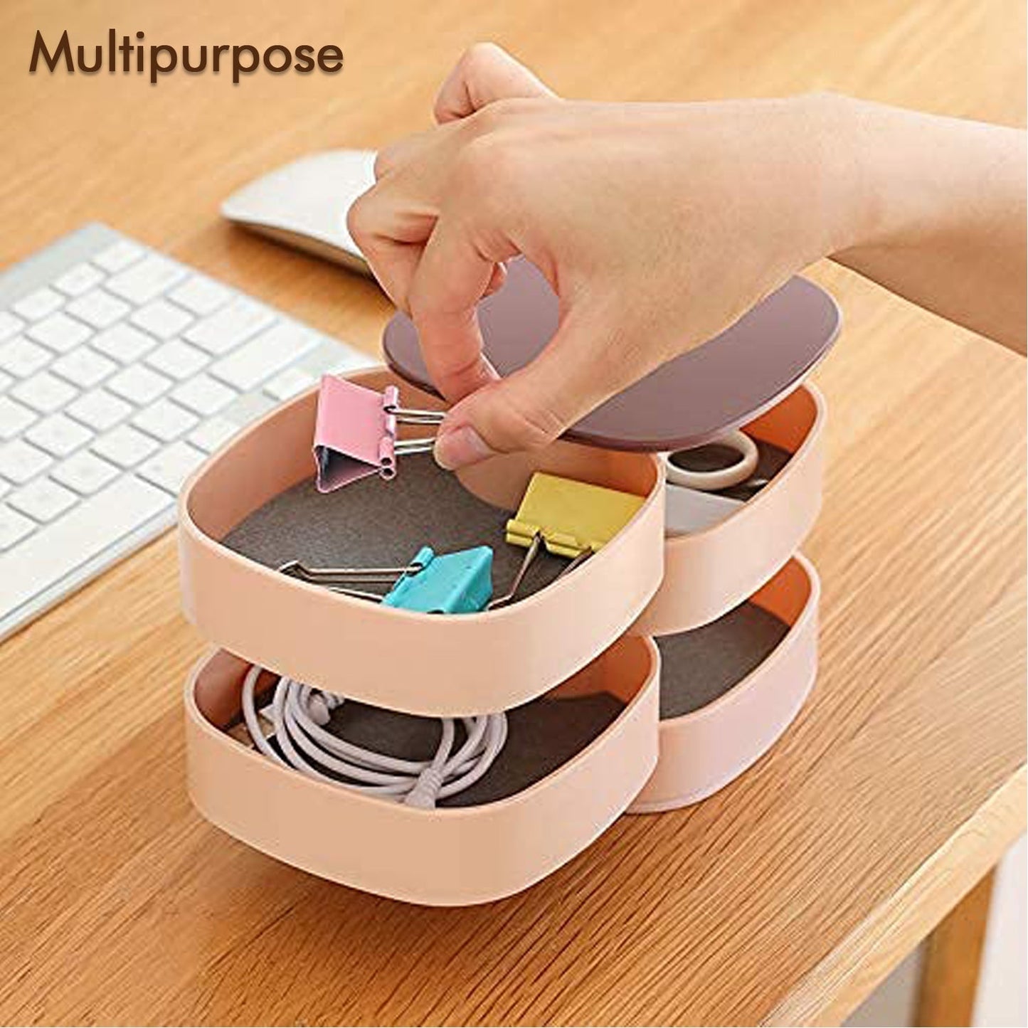 Rotating jewelry box with 360-degree view, showcasing compartments