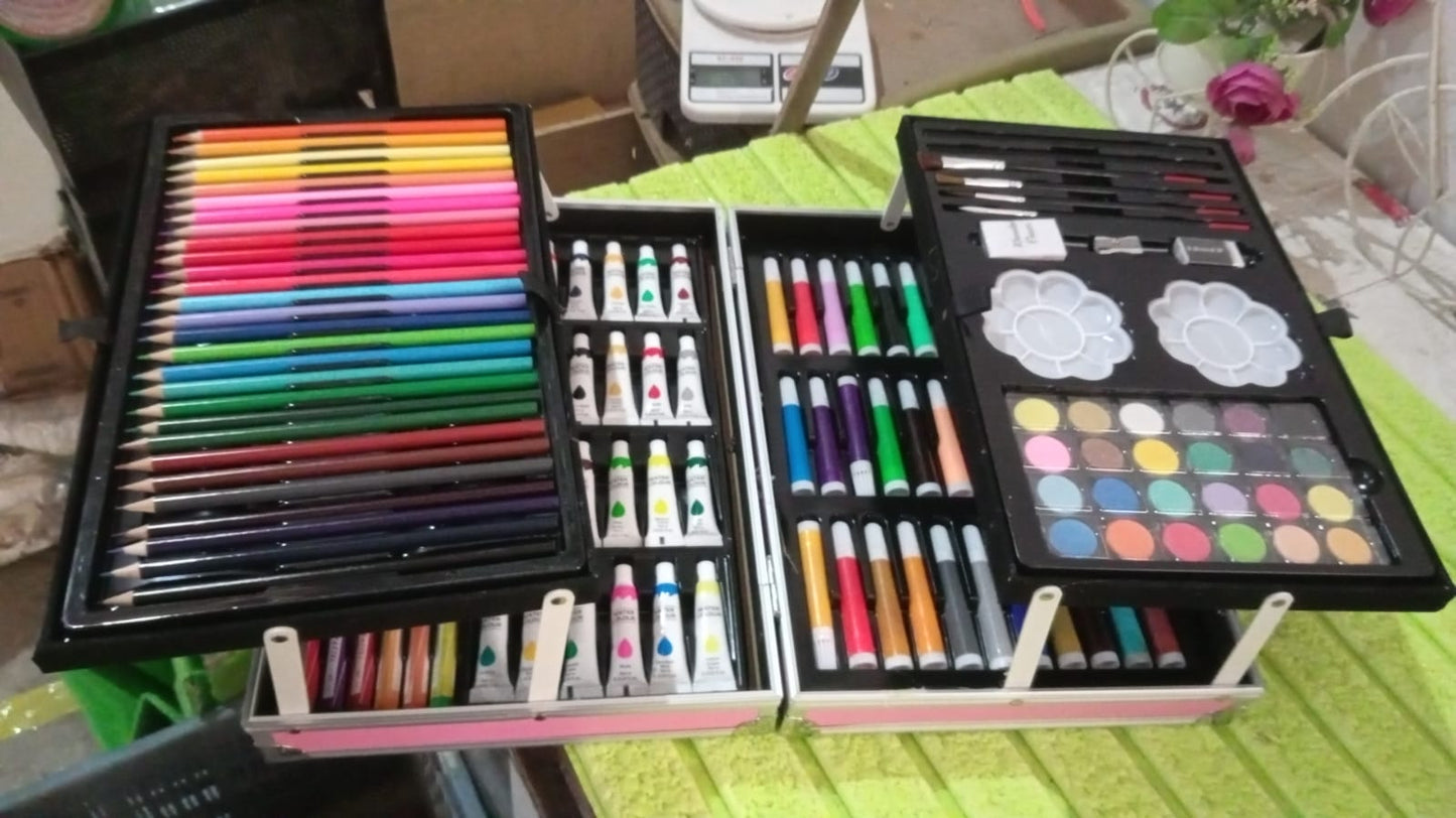 17980 Professional Art Set-Drawing Painting Sketching Coloring Kids Set All in 1 Art Case Perfect for Kids with Unicorn Design Case, Shading Crayons Oil Pastels Color Set Watercolor Cakes Paint Brush Sharpener Eraser (145 Pcs Set)