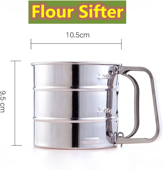 Premium 304 Stainless Steel Hand-Press Flour Sifter – Large Capacity Kitchen Sieve