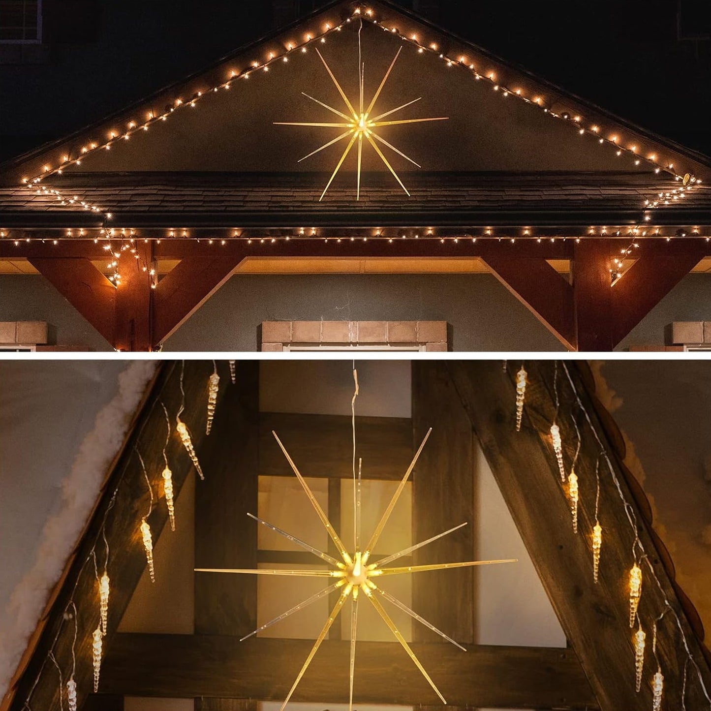 3D Gold Star Hanging Decoration Star, Acrylic Look Hanging Luminous Star for Windows, Home, Garden Festive Embellishments for Holiday Parties Weddings Birthday Home Decoration (Big)