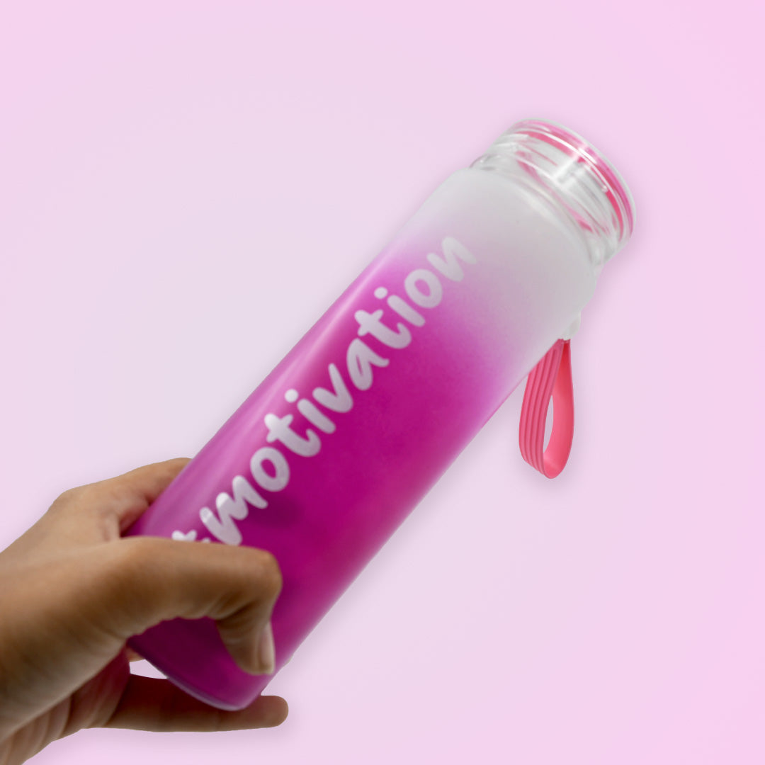 Motivational Glass Water Bottle Colorful potable Water Glass Bottle With Rubber Band, Daily Intake Hourly Water Bottle to Ensure You Drink Enough Water Throughout The Day Reusable Cycling Gym, Workout Fitness Bottle (350 ML)