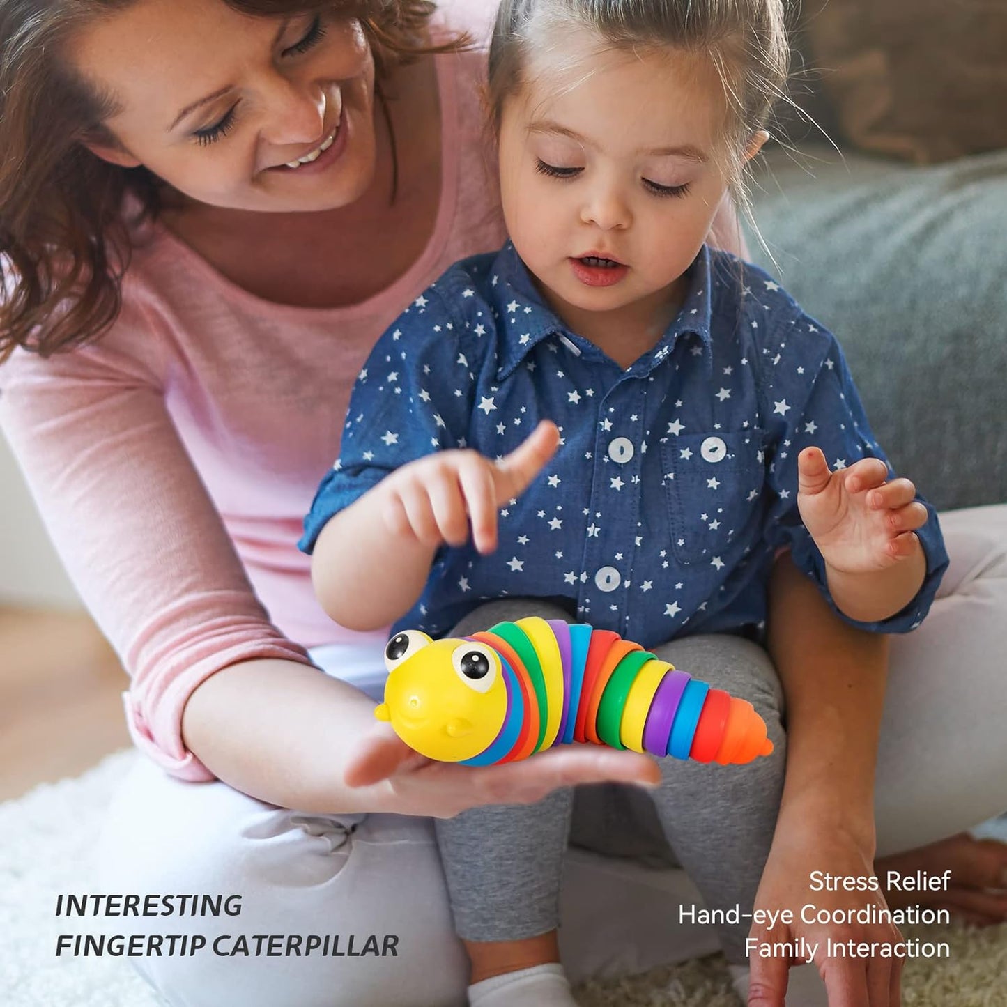 3D Rainbow Color Plastic Slug Fidget Toys, Stress Relieving Toy, Sensory Slug Toy for Boys and Girls, Finger slug Toy, for Autistic, Caterpillar Fidget Toys Stress Relief Gifts for Toddlers Kids Adults (1 Pc)