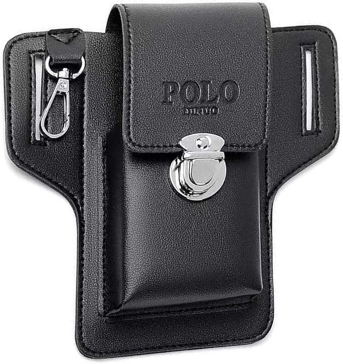 Leather Cell Phone Holster with Keychain Clip – Buy 1 Get 1 Free (Brown & Black Combo)