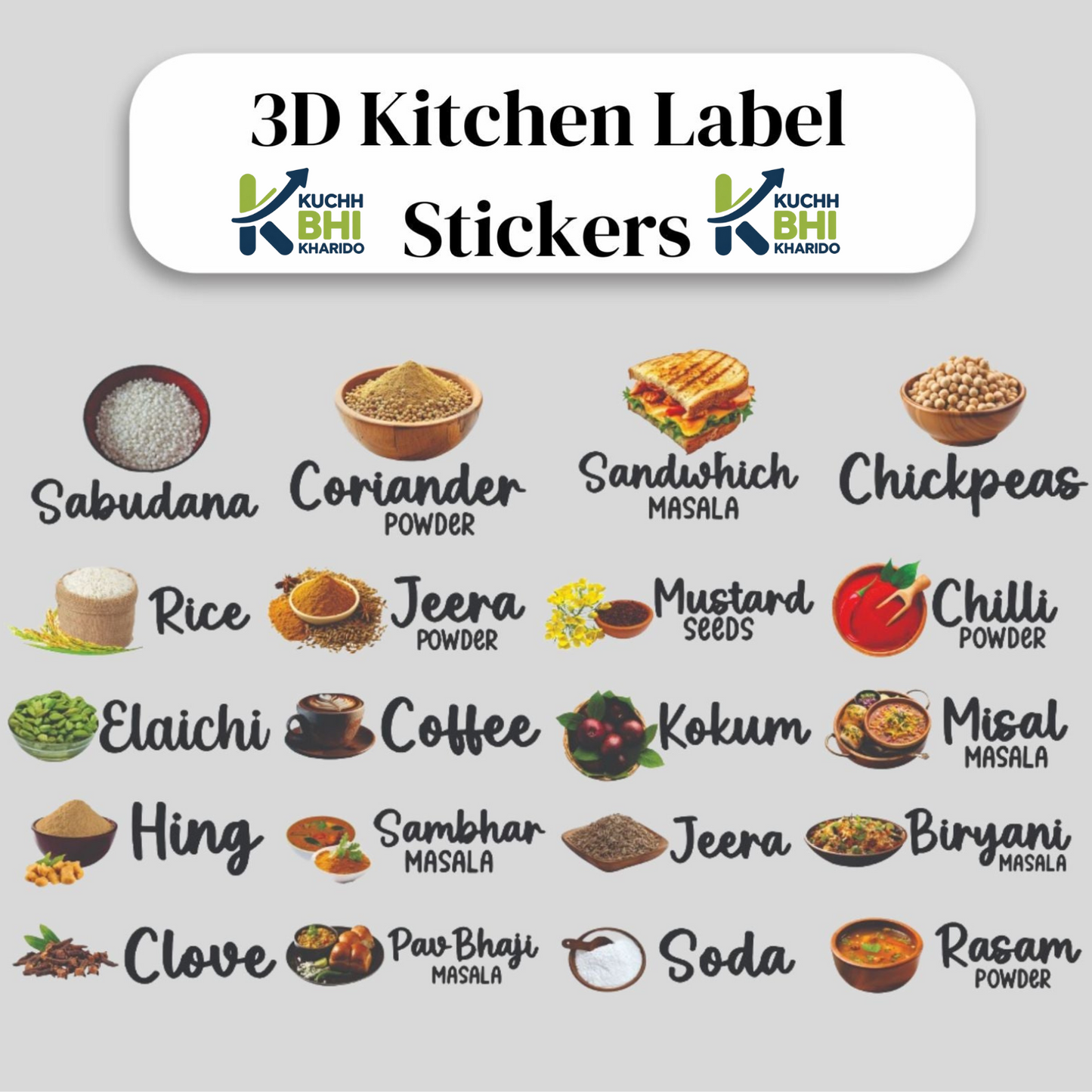 Buy 1 Get 1 Free 3D Permanent Kitchen Labels | Set of 100 stickers