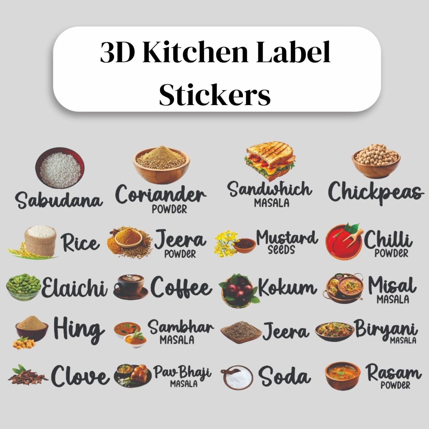 Buy 1 Get 1 Free 3D Permanent Kitchen Labels | Set of 65 stickers
