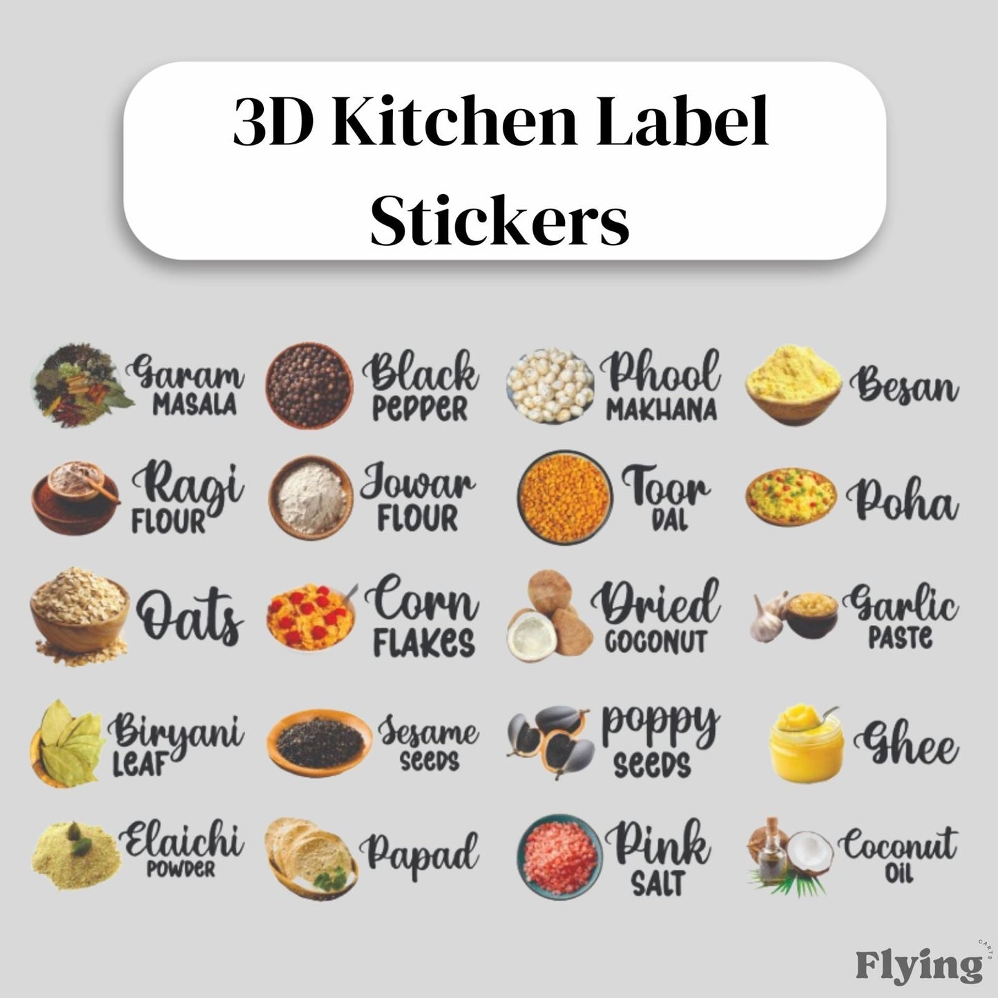Buy 1 Get 1 Free 3D Permanent Kitchen Labels | Set of 65 stickers