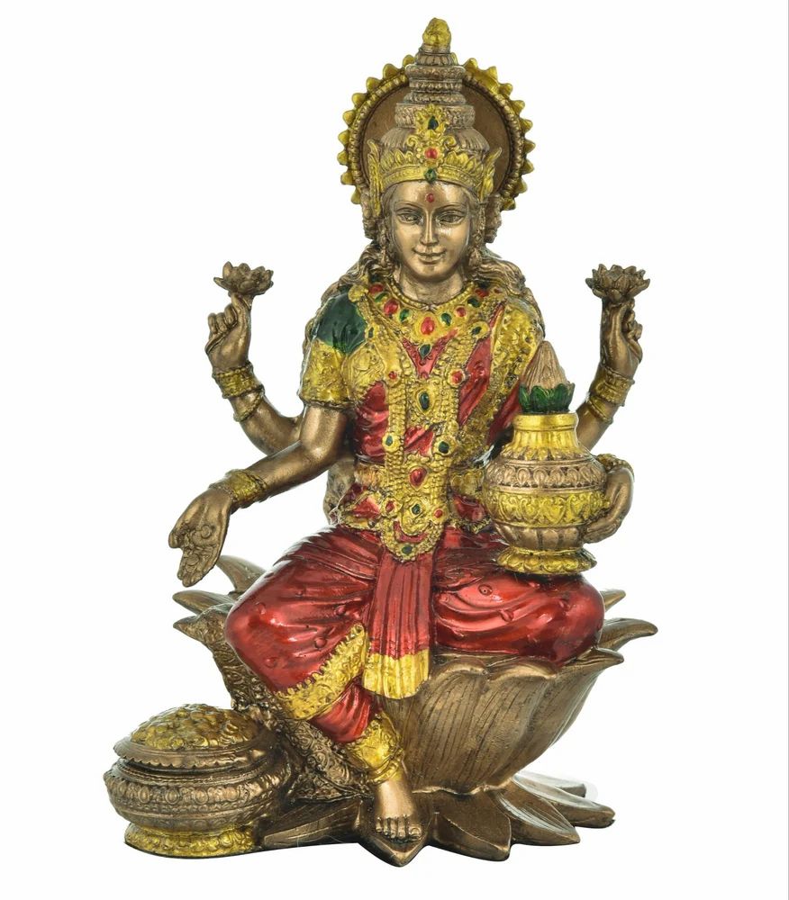 Handcrafted Polyresin Laxmi Ganesh Statue – 7" Inch, Antique Finish, Perfect for Home Decor