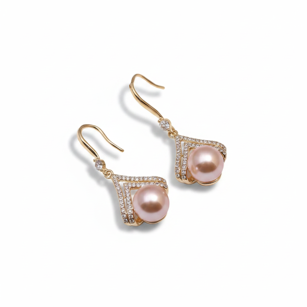 Gold Pearl Drop Earrings – Elegant Diamond‑Accented Jewelry for Women
