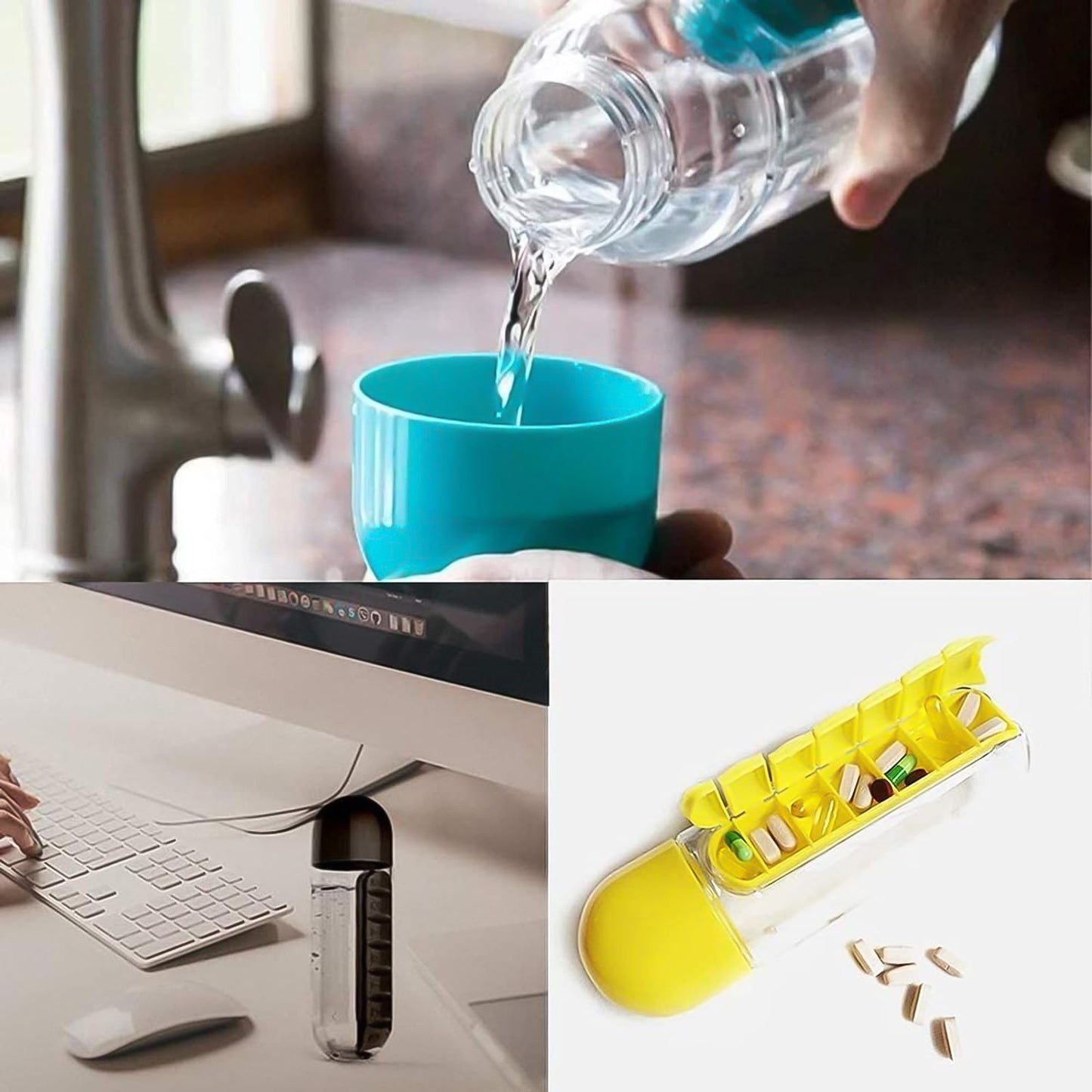 Multi-Use Pill & Water Bottle for Travel (600 Ml, Mix Color)