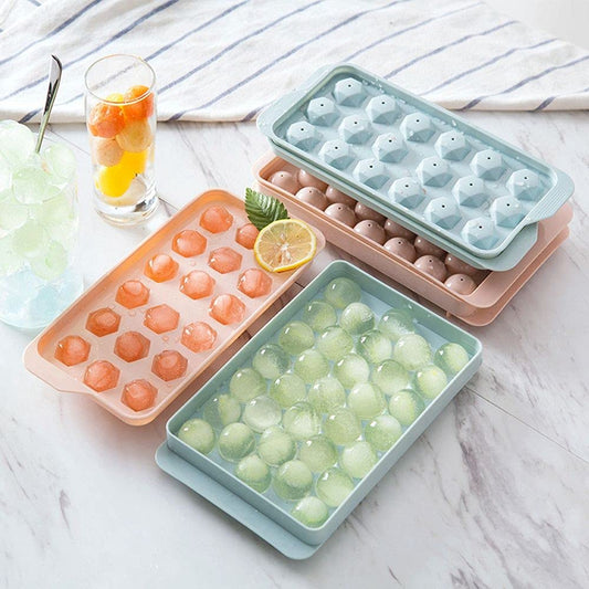 Flexible Round Ice Cube Trays, 33 Cavity Mini Round Blue Plastic Ice Cube Tray  (Pack of 2)