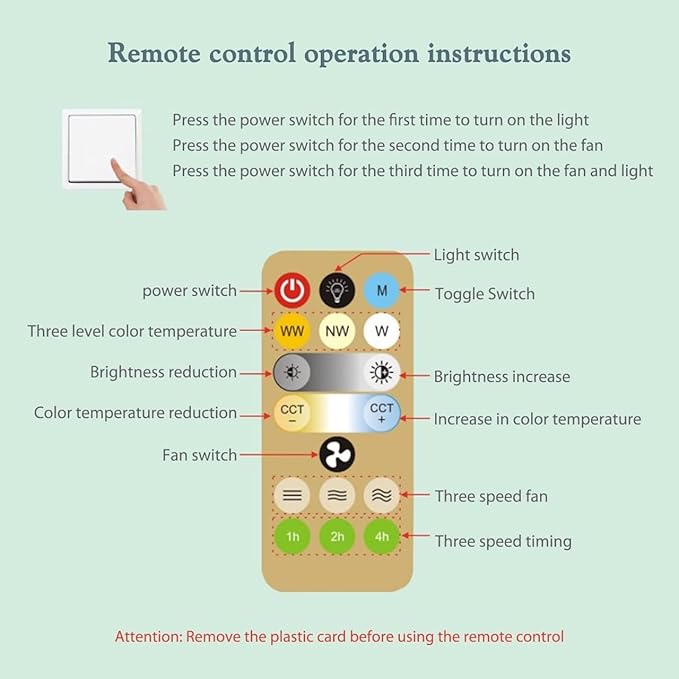 Ceiling Fan with LED Light, Remote Control, 3 Color Dimmable