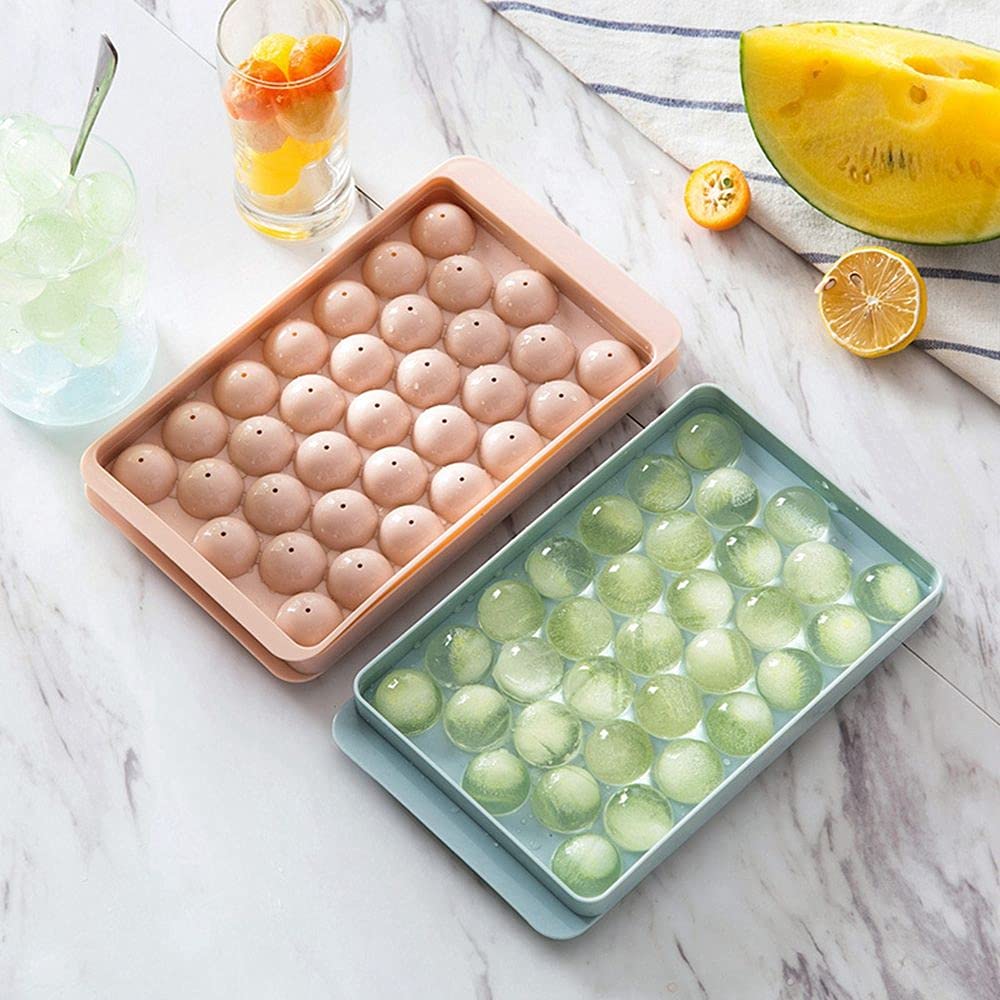 Flexible Round Ice Cube Trays, 33 Cavity Mini Round Blue Plastic Ice Cube Tray  (Pack of 2)