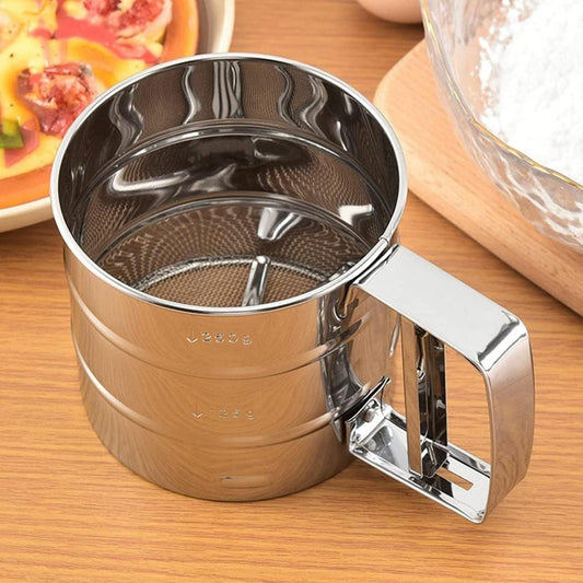 Premium 304 Stainless Steel Hand-Press Flour Sifter – Large Capacity Kitchen Sieve
