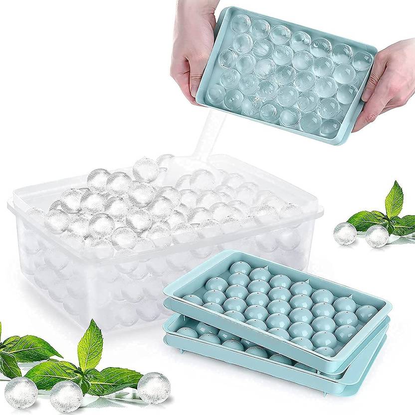 Flexible Round Ice Cube Trays, 33 Cavity Mini Round Blue Plastic Ice Cube Tray  (Pack of 2)