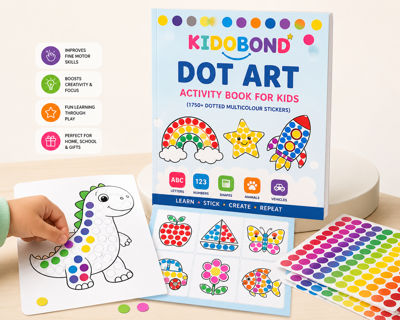 3-in-1 Learning & Activity Box – Sticker Art, Search & Find & Color Sorting (Ages 2-8)