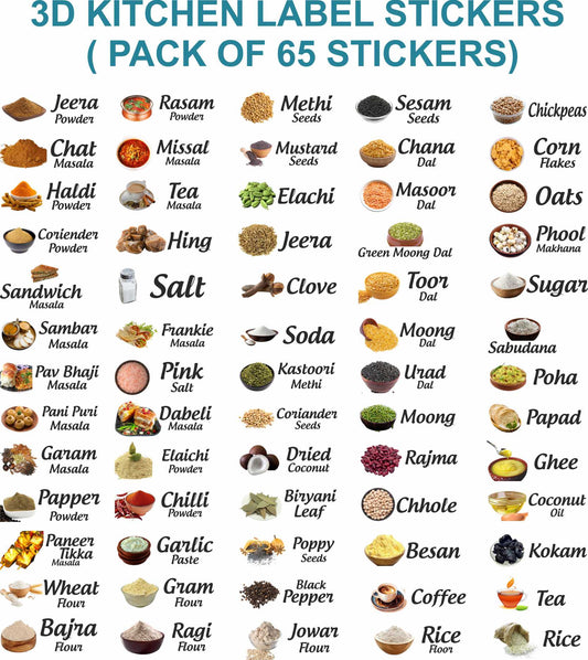 Buy 1 Get 1 Free 3D Permanent Kitchen Labels | Set of 65 stickers