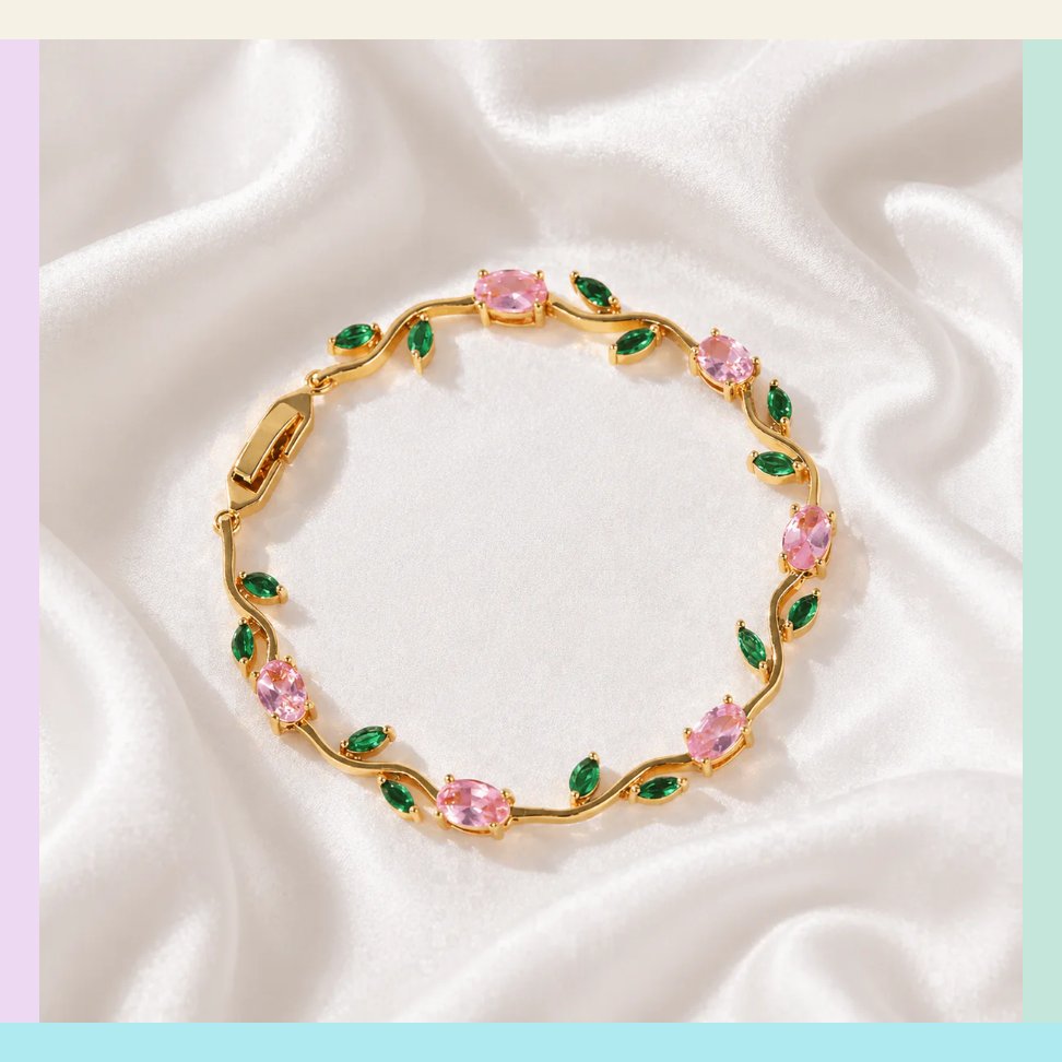 Pink Tulip Charm Bracelet | Premium Gold Finish