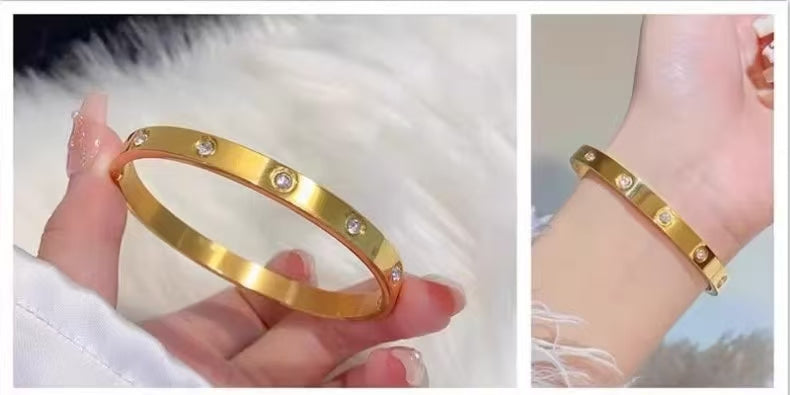 Gold Crystal Bracelet – Sleek Modern Design with Embedded Gemstones