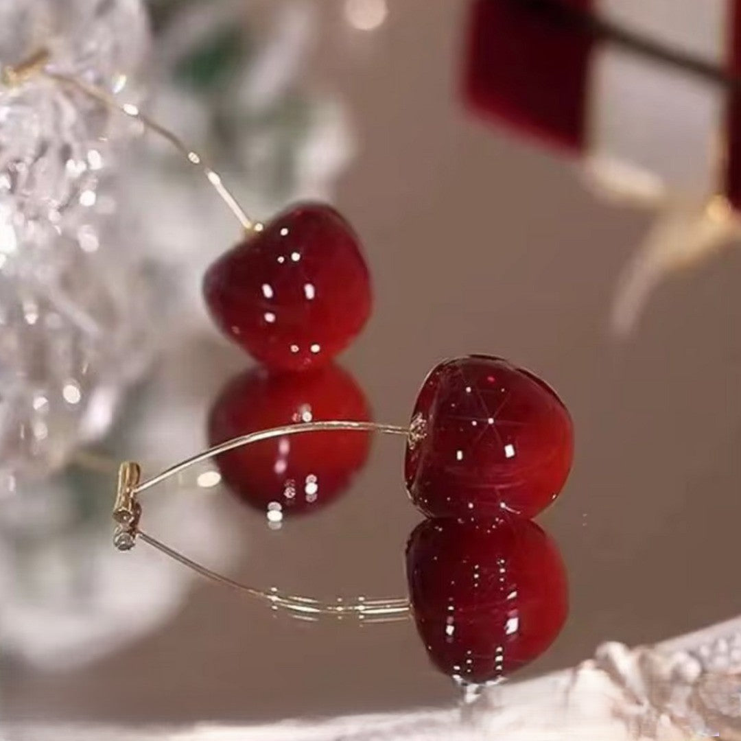 Cherry Drop Earrings – Playful Elegance in Gold Tone