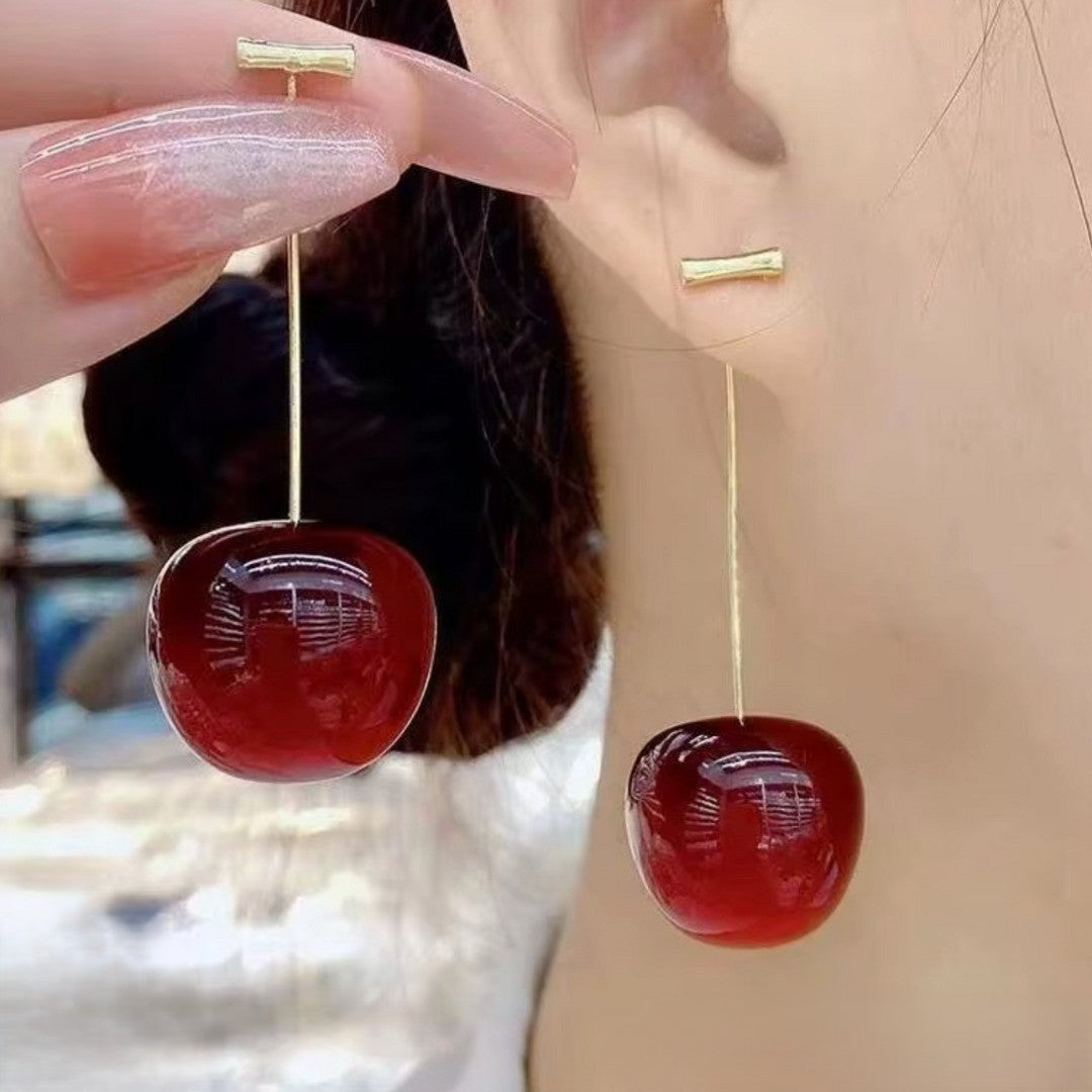 Cherry Drop Earrings – Playful Elegance in Gold Tone