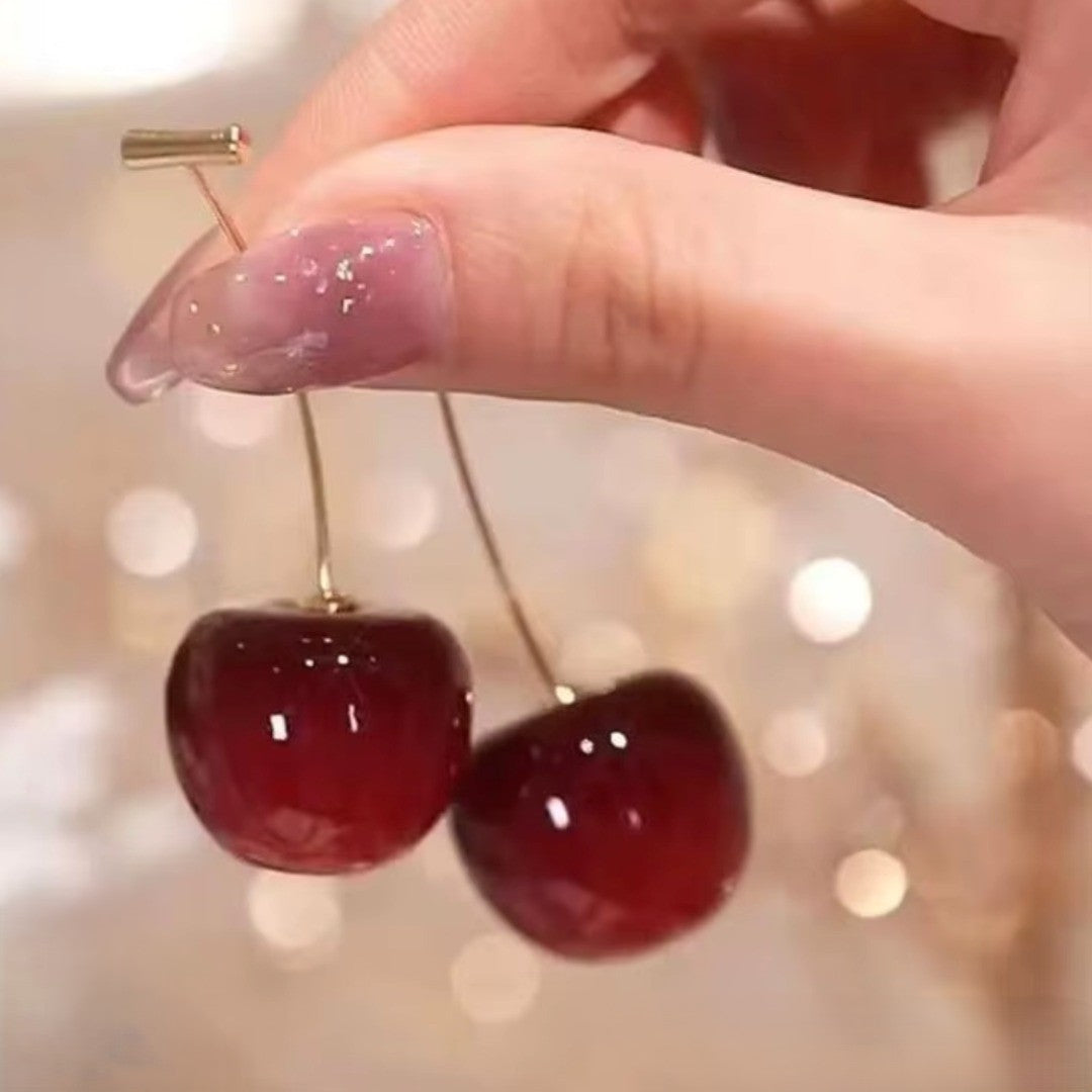 Cherry Drop Earrings – Playful Elegance in Gold Tone