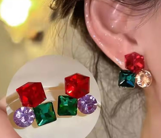 Multicolor Geometric Gemstone Earrings – Bold Statement Jewelry for Women