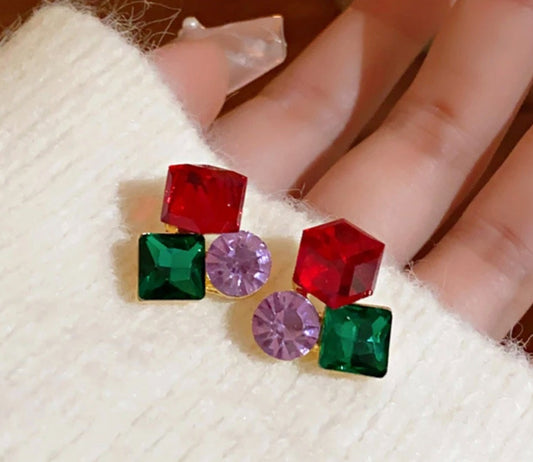 Multicolor Geometric Gemstone Earrings – Bold Statement Jewelry for Women