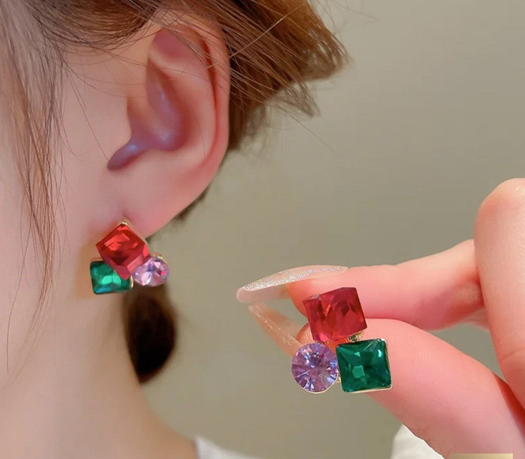 Multicolor Geometric Gemstone Earrings – Bold Statement Jewelry for Women