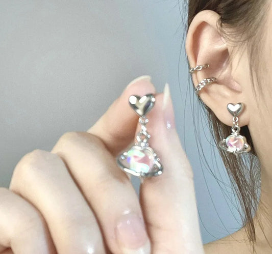 Celestial Heart Planet Earrings – Iridescent Galaxy‑Inspired Jewelry