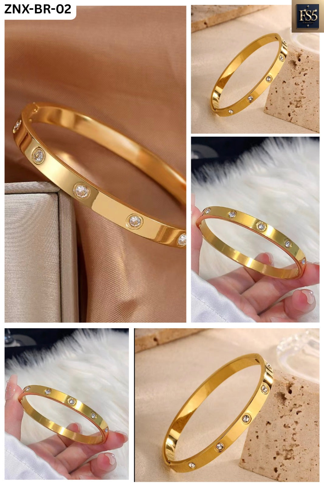 Gold Crystal Bracelet – Sleek Modern Design with Embedded Gemstones
