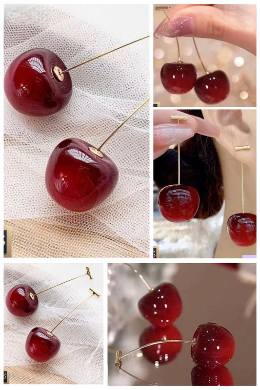 Cherry Drop Earrings – Playful Elegance in Gold Tone
