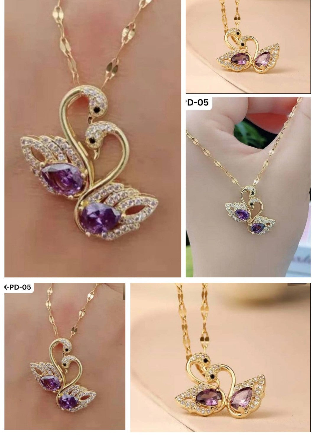 Gold Swan Pendant Necklace – Purple Gemstone & Crystal Detailing