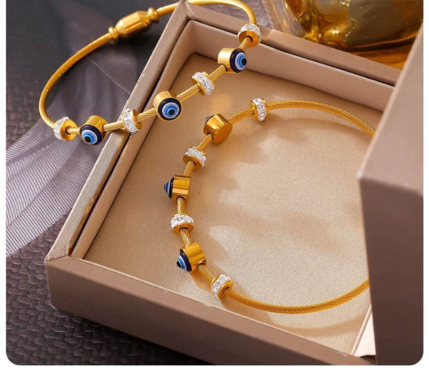 Gold Evil Eye Cable Bracelet – Protective Charm Jewelry for Women