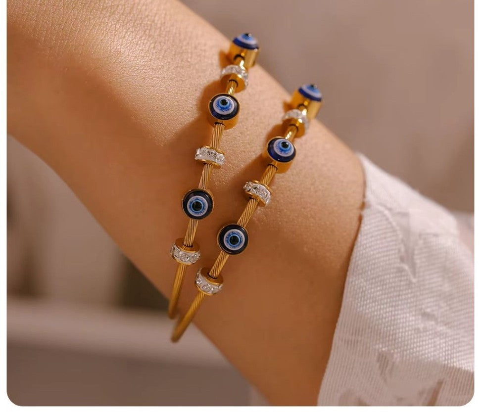 Gold Evil Eye Cable Bracelet – Protective Charm Jewelry for Women