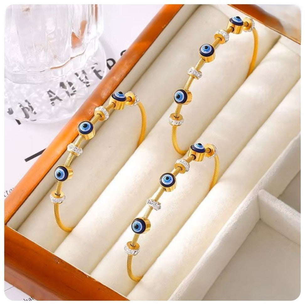 Gold Evil Eye Cable Bracelet – Protective Charm Jewelry for Women