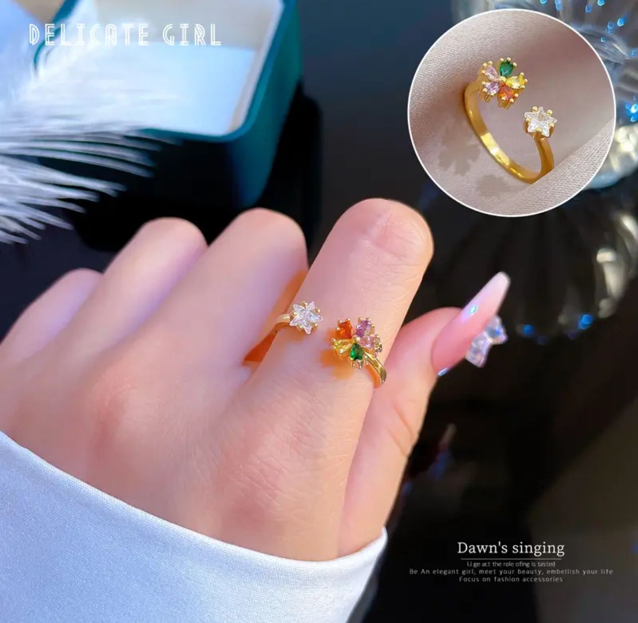 Gold Floral Gemstone Ring – Vibrant Multicolor Cluster Design