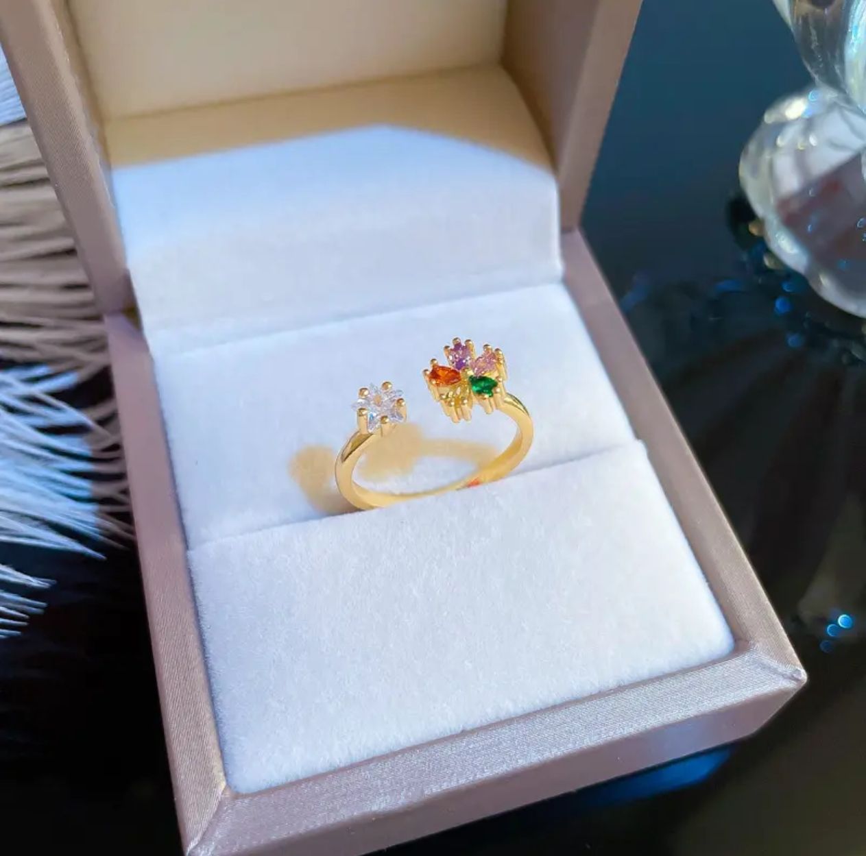 Gold Floral Gemstone Ring – Vibrant Multicolor Cluster Design