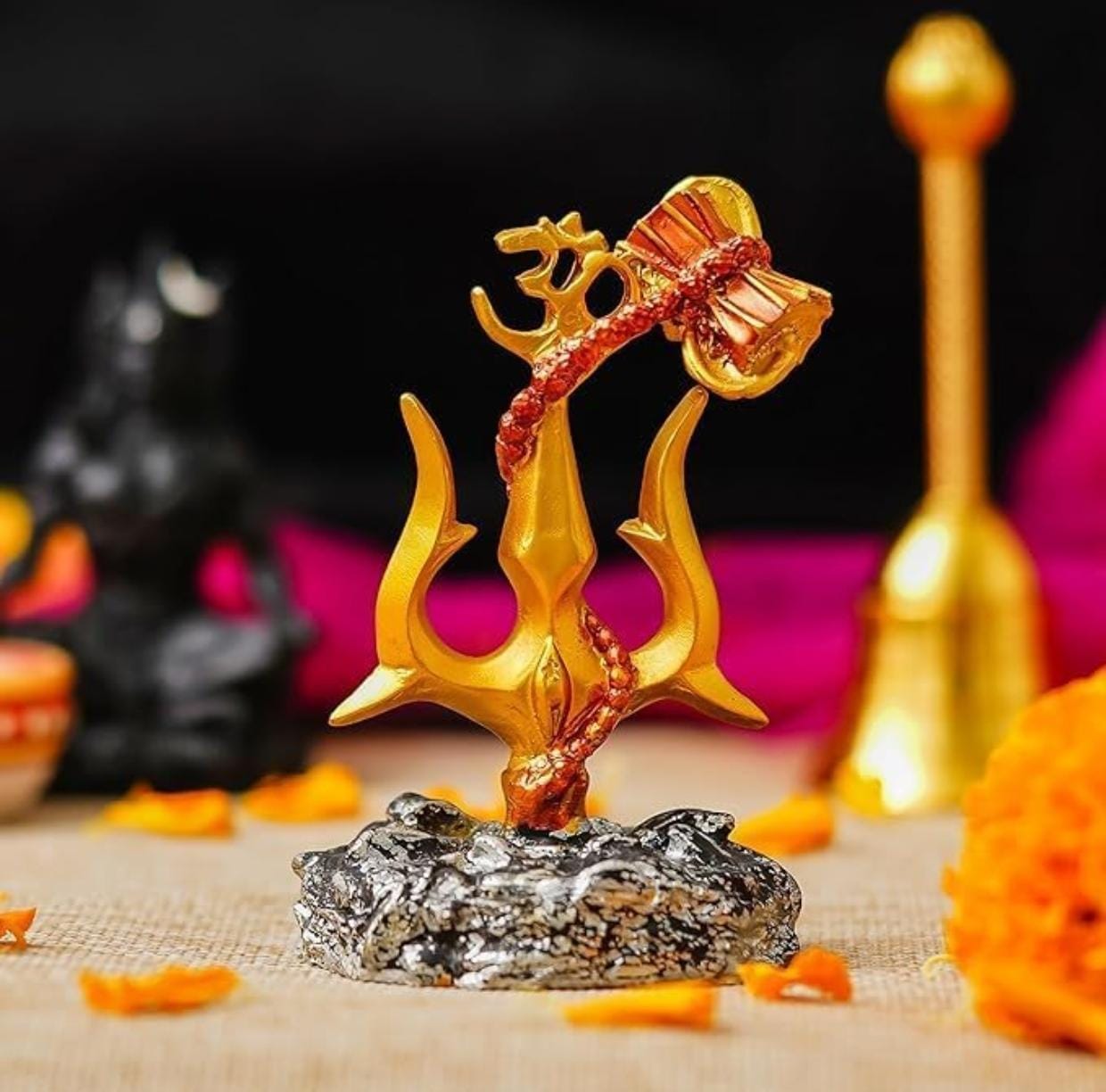Golden Trishul polyresin idol- 4.5", Car