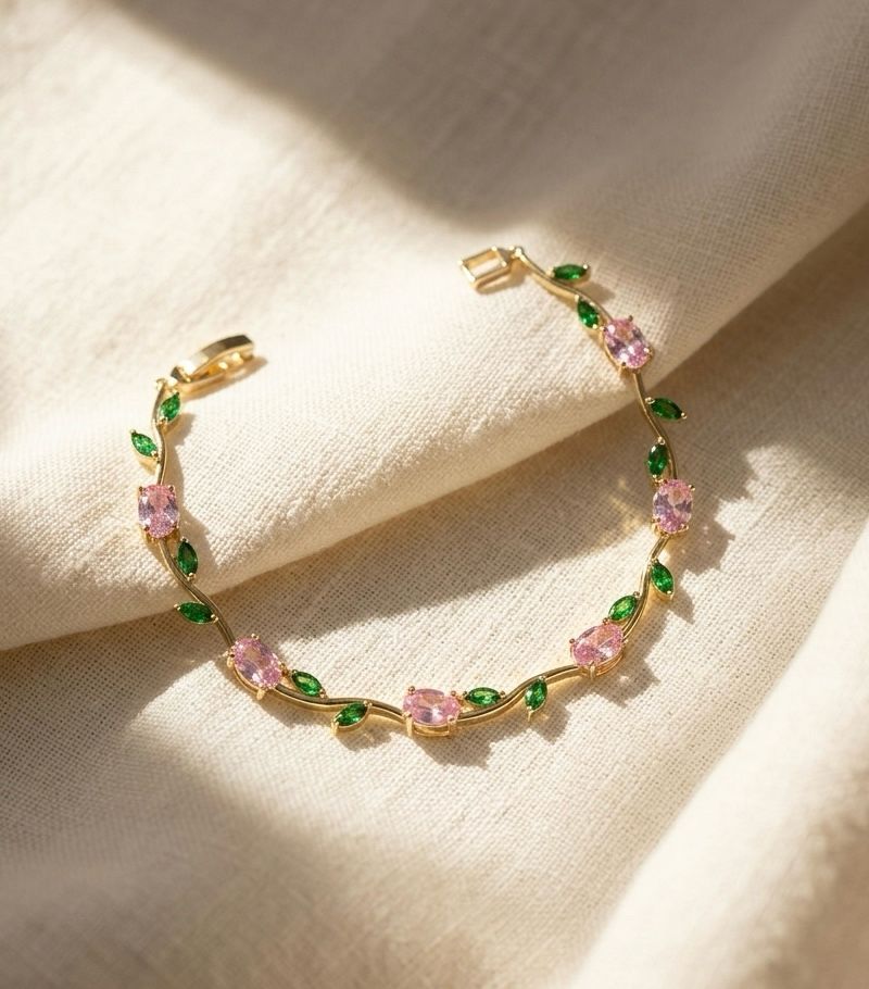 Pink Tulip Charm Bracelet | Premium Gold Finish