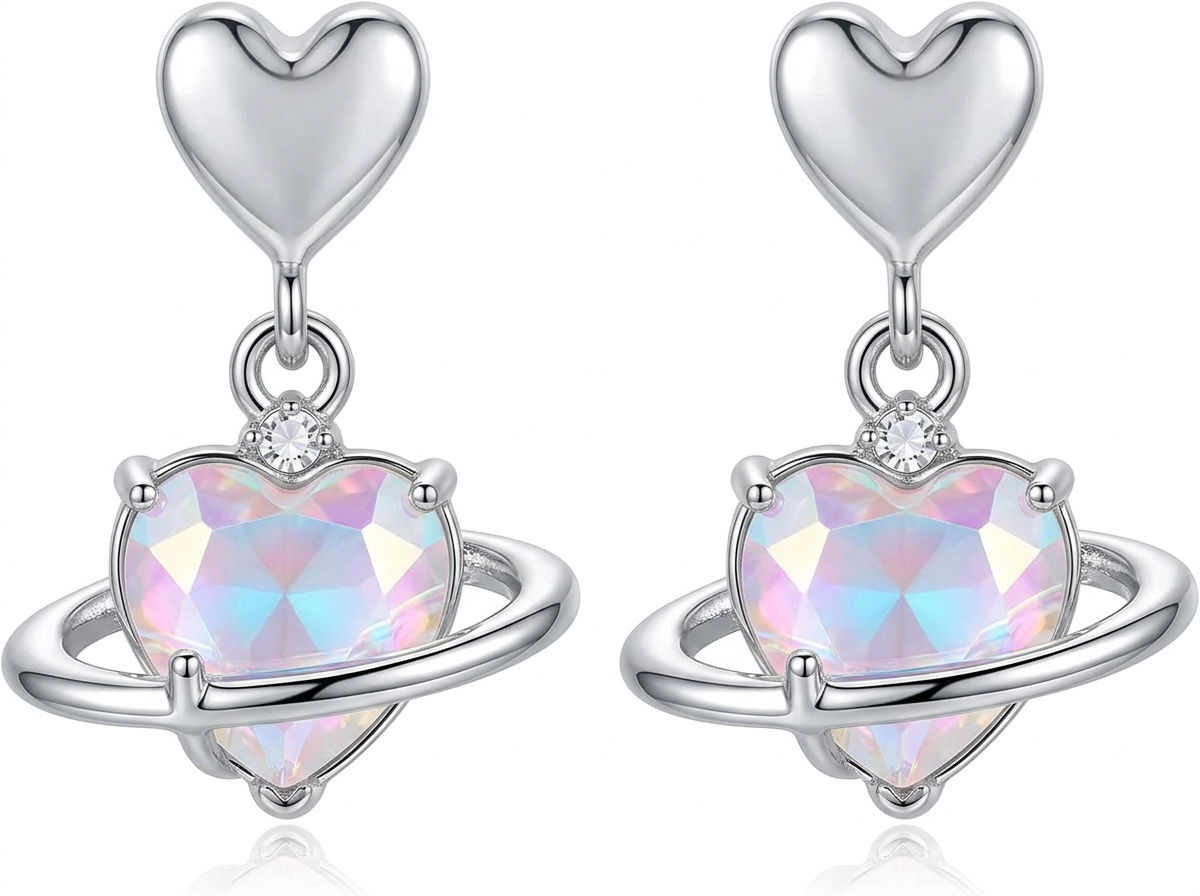 Celestial Heart Planet Earrings – Iridescent Galaxy‑Inspired Jewelry