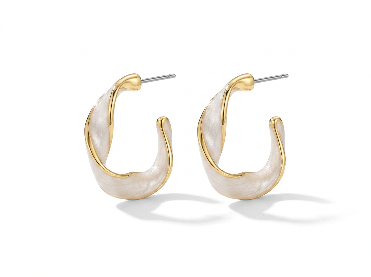Pearlescent White & Gold Twisted Hoop Earrings – Luxurious Statement Jewelry