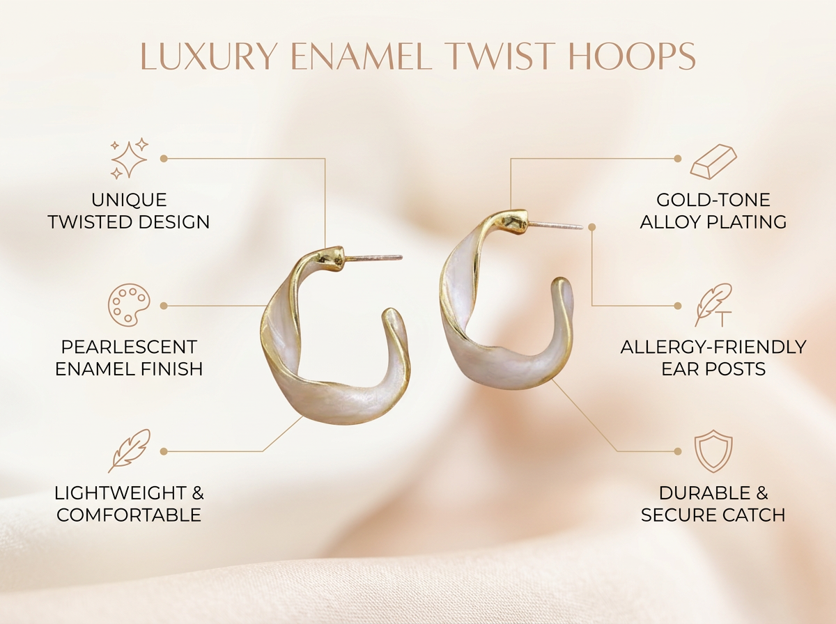 Pearlescent White & Gold Twisted Hoop Earrings – Luxurious Statement Jewelry