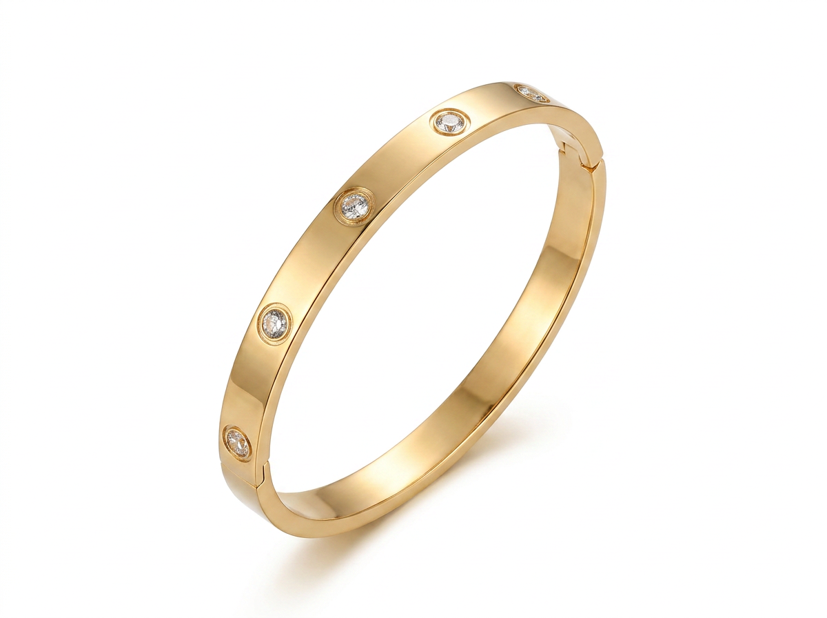 Gold Crystal Bracelet – Sleek Modern Design with Embedded Gemstones