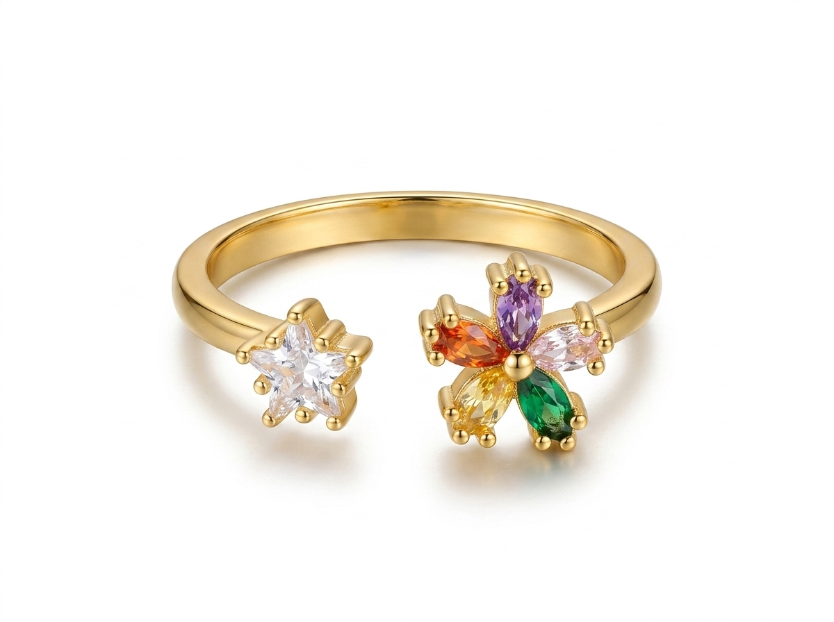 Gold Floral Gemstone Ring – Vibrant Multicolor Cluster Design