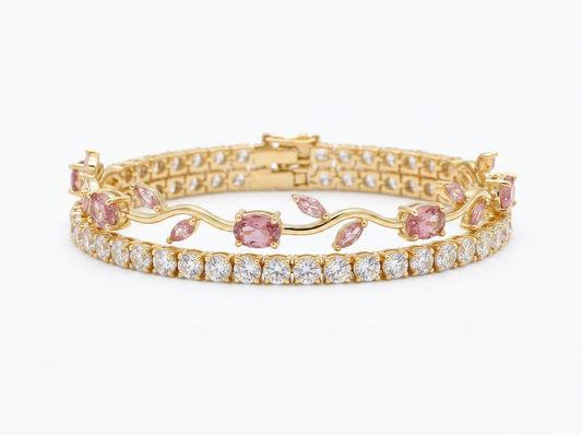 Pink Tulip Charm Bracelet | Premium Gold Finish