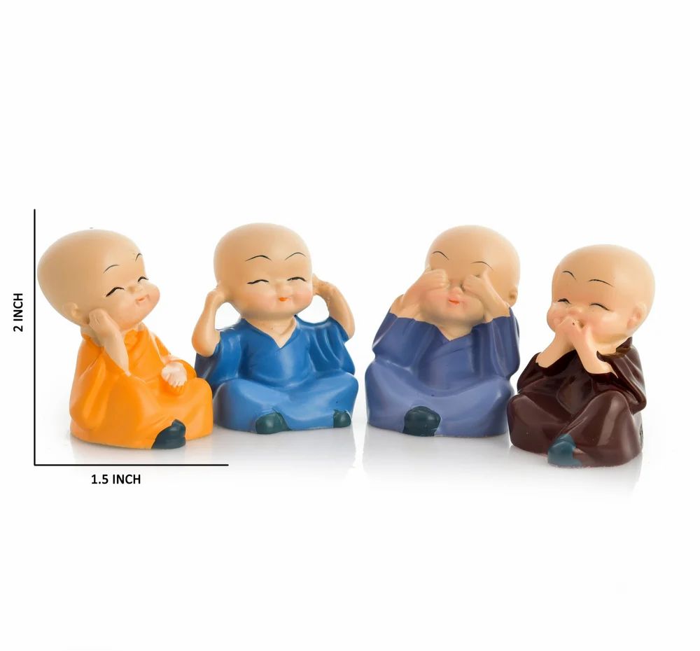 Multicolor Polyresin Baby Monks Statues – 2" Inch Set, Perfect for Home and Room Decor