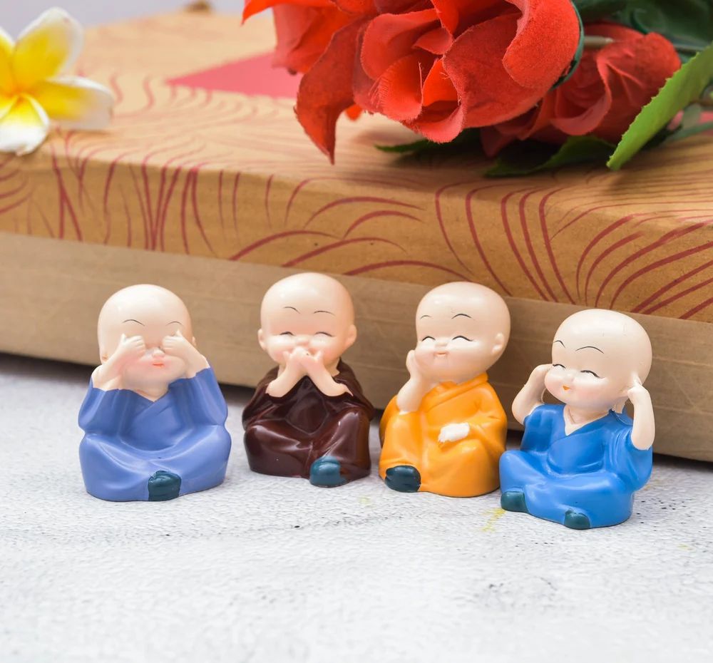 Multicolor Polyresin Baby Monks Statues – 2" Inch Set, Perfect for Home and Room Decor